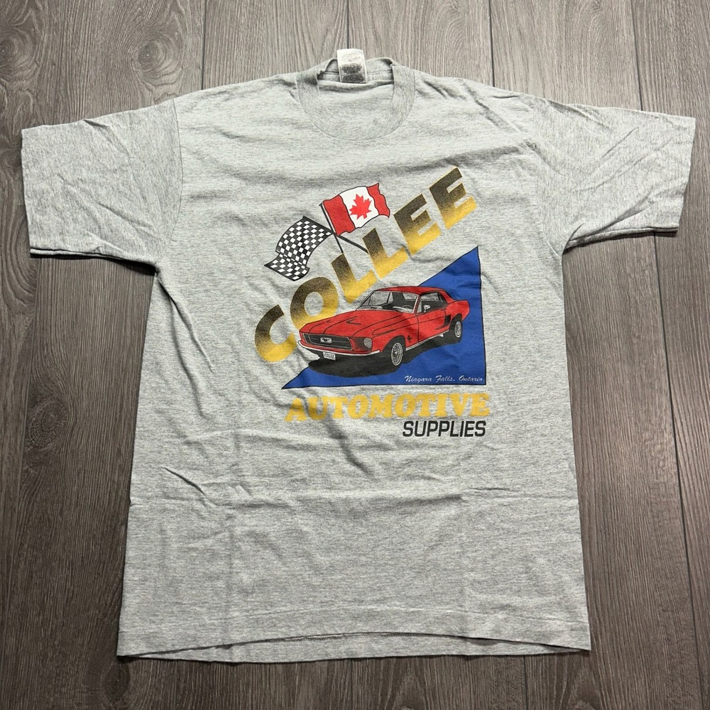 Vintage 90s Collee Automotive Supplies Mustang T-Shirt Mens Large Gray Canada